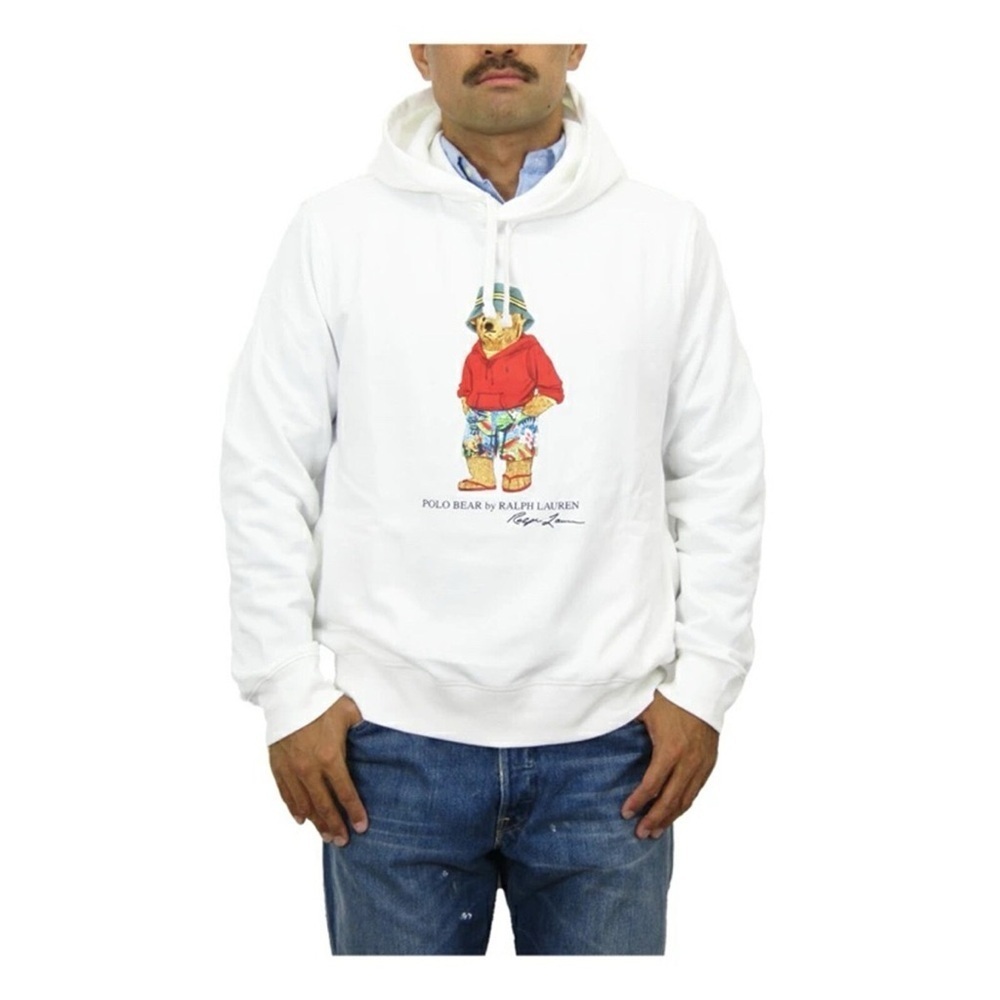 PoloRalph Lauren White Preppy Chill Bear Fleece Hoodie M